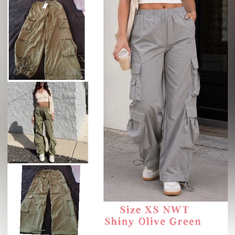 Gold Hinge Green Parachute Cargo Utility Pants Joggers XS Viral TikTok Pants